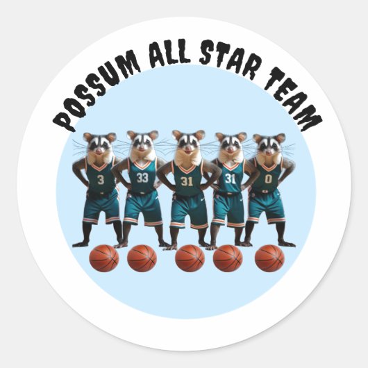 Het Possum All Star basketbalteam Ronde Sticker (Voorkant)