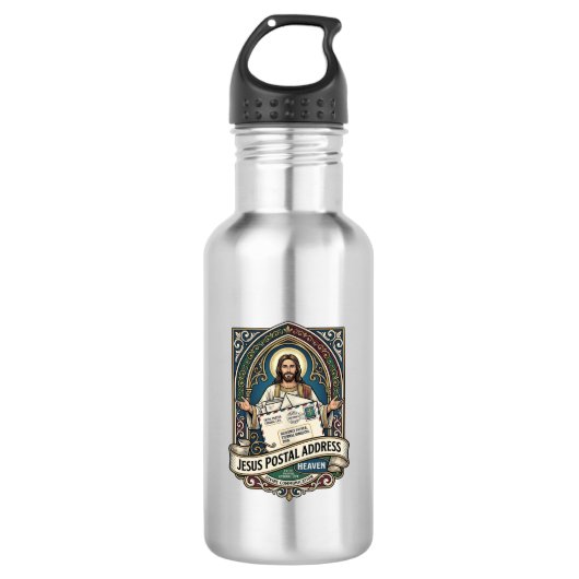 Het postadres van Jezus Hemel Het postadres van Je Waterfles (Voorkant)