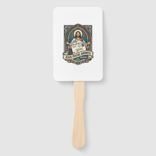 Het postadres van Jezus is de hemel Het postadres Handwaaier (Voorkant)