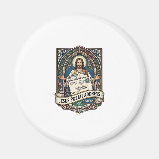 Het postadres van Jezus is de hemel Het postadres Magneet (Voorkant)