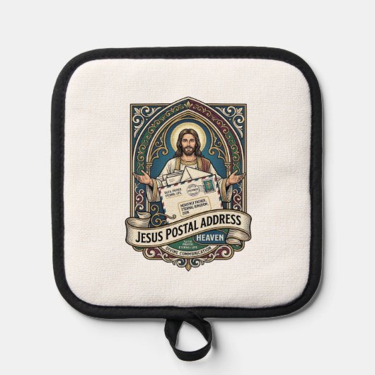 Het postadres van Jezus is de hemel Het postadres Pannenlap (Voorkant)