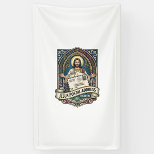 Het postadres van Jezus is de hemel Het postadres Spandoek