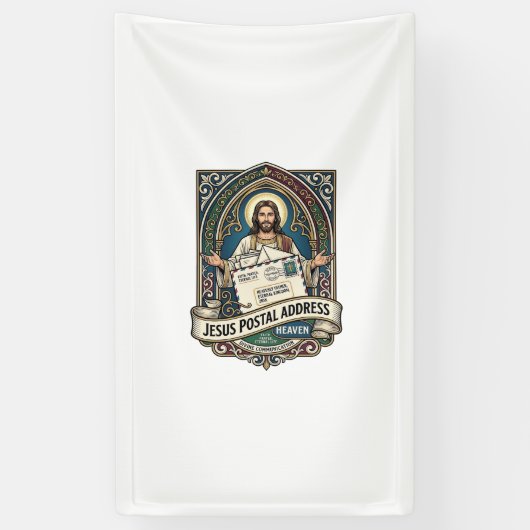 Het postadres van Jezus is de hemel Het postadres Spandoek (Verticaal)