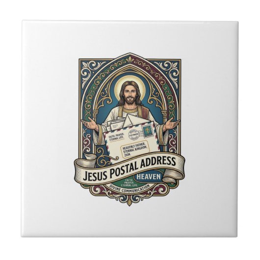 Het postadres van Jezus is de hemel Het postadres Tegeltje (Voorkant)