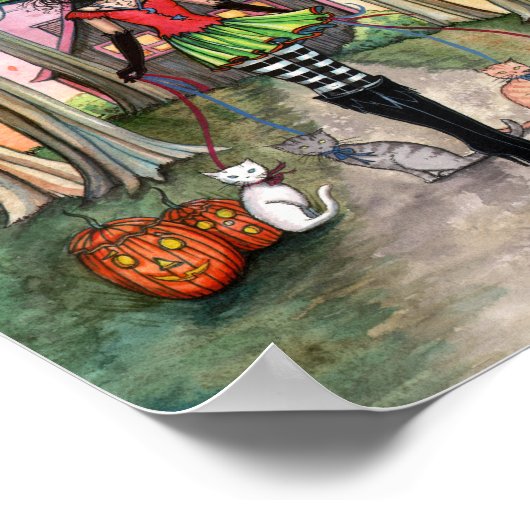Het Poster Cats Witch Halloween lopen (Hoek)