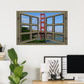 Het Poster Golden Gate Bridge-venster negeren (Thuiskantoor)
