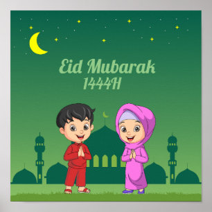 het poster van de cartoon van het eid mubarak