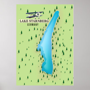 Het poster van de  kaart van het meer van Starnber