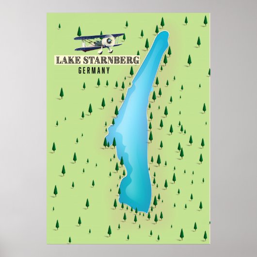 Het poster van de kaart van het meer van Starnber (Voorkant)