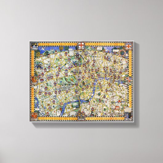 Het Poster van de Kaart van Londen herstelde Canvas Afdruk (Voorkant)