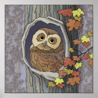 Het Poster van de Kleuren van de herfst Owl en van