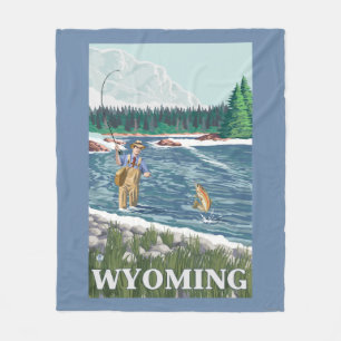Het Poster van de Reis van FishermanWyomingVintage Fleece Deken