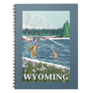 Het Poster van de Reis van FishermanWyomingVintage Notitieboek