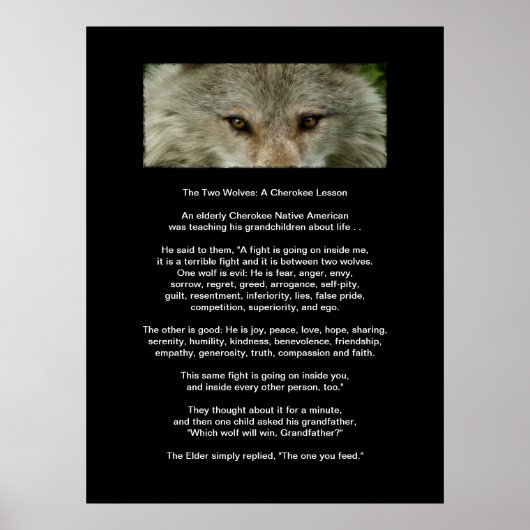 Het Poster van de twee WOLVES CHEROKEE LESSON Art (Voorkant)