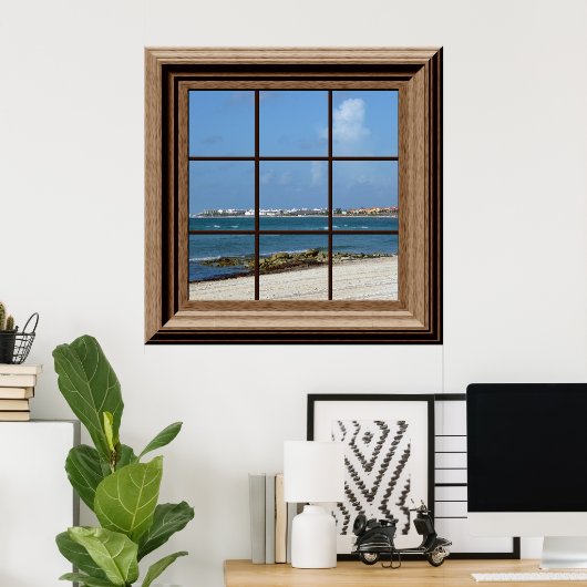 Het Poster van het Venster van Faux Beach Scène di (Thuiskantoor)