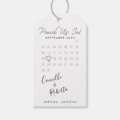 Het potlood in kalender Moderne Minimale Paar Foto Cadeaulabel (Voorkant)