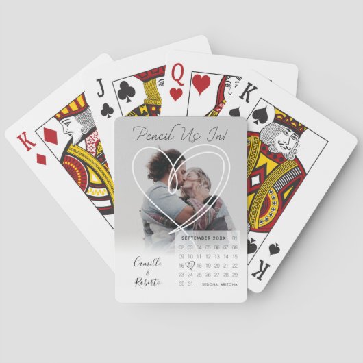 Het potlood in kalender Moderne Minimale Paar Foto Pokerkaarten (Achterkant)