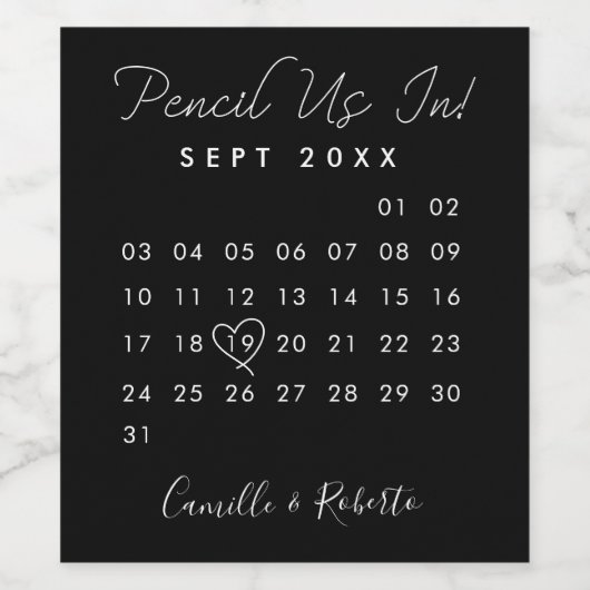 Het potlood ons in Minimale Zwarte Kalender bewaar Wijn Etiket (Enkel label)