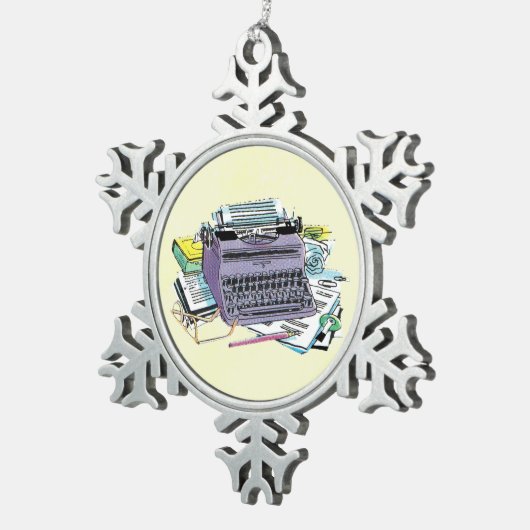 Het potlood van het Schrijfmachine van de Schrijfm Tin Sneeuwvlok Ornament (Rechts)
