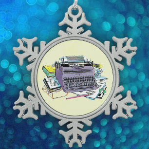 Het potlood van het Schrijfmachine van de Schrijfm Tin Sneeuwvlok Ornament