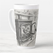 Het potloodschets koffiekopje met de kachelbezoeke latte mok (Linkerhoek)