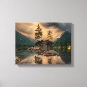 Het prachtige bergmeer in de Evening Foto Canvas Afdruk