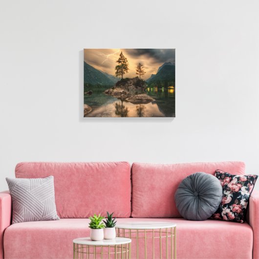 Het prachtige bergmeer in de Evening Foto Canvas Afdruk (Insitu (Woonkamer))