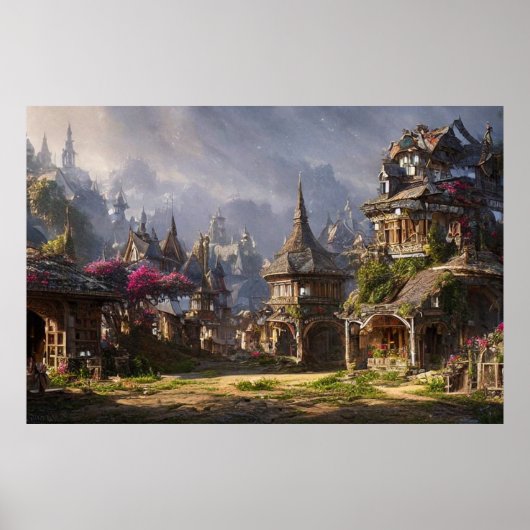 Het prachtige, betoverde Magische Village in de be Poster (Voorkant)