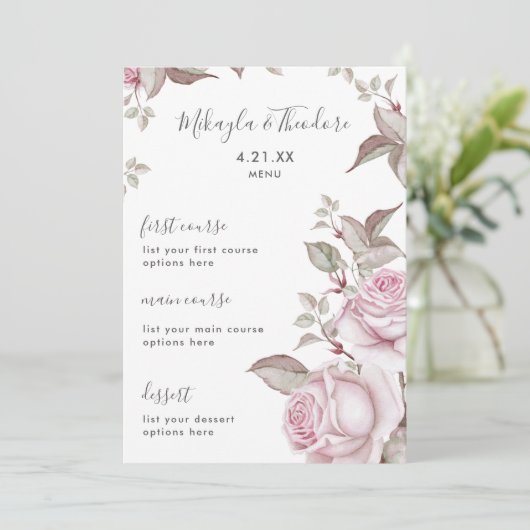 Het prachtige Blush Roses Weddenschap Menu (Staand voorkant)