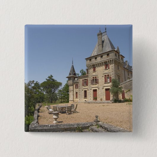 Het prachtige Chateau de Pressac en de tuin Vierkante Button 5,1 Cm (Voorkant)