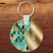 Het prachtige Colorful Mermaid Gold Scales Monogra Sleutelhanger (Voorkant)