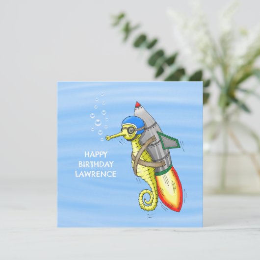 Het prachtige gele raketzeepaardje kaart (Staand voorkant)