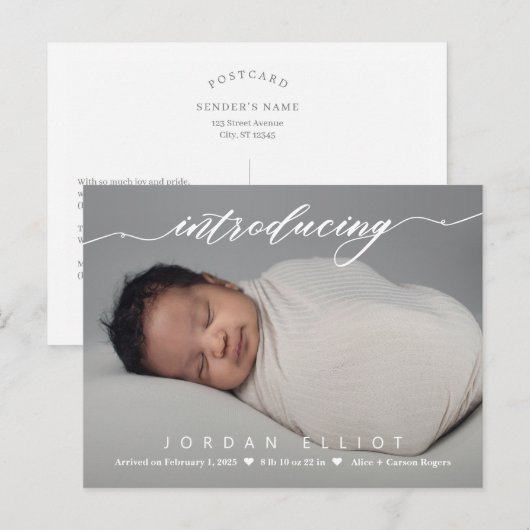 Het prachtige Intro Baby Birth Announcement Briefk Briefkaart (Voorkant / Achterkant)