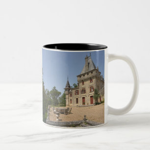 Het prachtige Kasteel de Pressac en tuin Tweekleurige Koffiemok