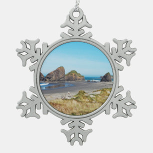 Het prachtige kustlandschap van Oregon Tin Sneeuwvlok Ornament