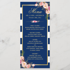 Het prachtige menu van de Floral Navy Blue Striped