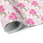 Het prachtige roze rozen Waterverf Patroon Cadeaupapier (Rol Hoek)