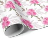 Het prachtige roze rozen Waterverf Patroon Cadeaupapier (Rol Hoek)