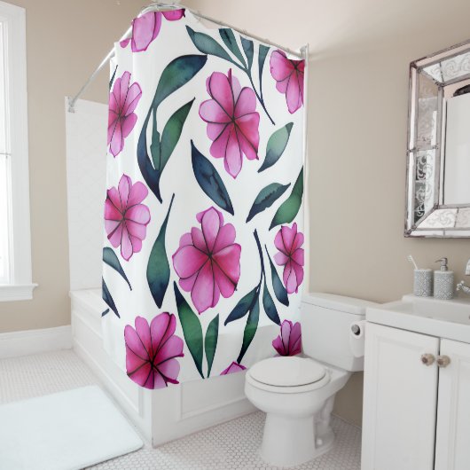 Het prachtige roze ventilatorpatroon van de Waterv Douchegordijn (In situ)