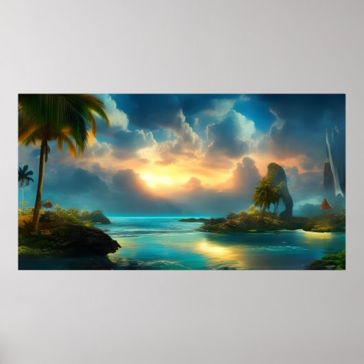 Het prachtige tropische eiland Landscape Blue zee Poster (Voorkant)