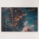 Het prachtige Uitzicht van de nacht van een moskee Legpuzzel (Horizontaal)