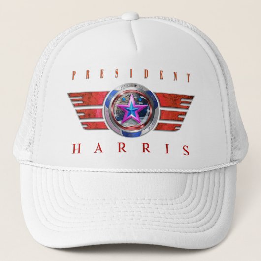 Het President Harris/Walz Wing Medallion Trucker Pet (Voorkant)