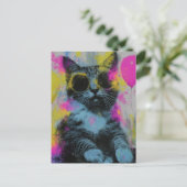 Het pretfeest kat briefkaart (Staand voorkant)