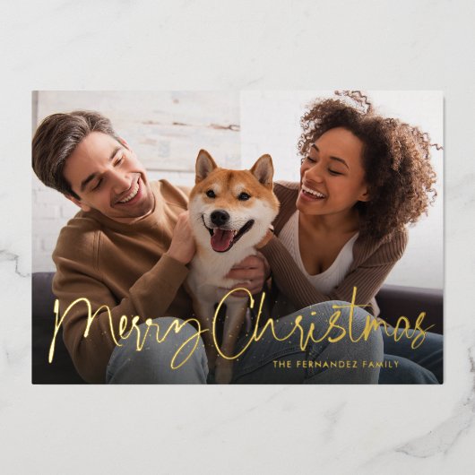 Het prettige kerstscript is eenvoudig één foto roo folie feestdagenkaart (Voorkant)