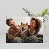 Het prettige kerstscript is eenvoudig één foto roo folie feestdagenkaart (Staand Voorkant)