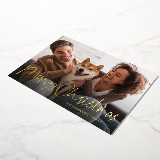 Het prettige kerstscript is eenvoudig één foto roo folie feestdagenkaart (Gedraaid)