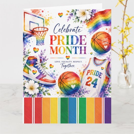 Het Pride Basketbal Regenboog Thema Design Kaart (Gele Bloem)