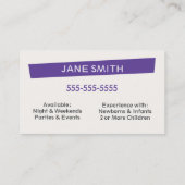 Het Professionele Visitekaartje van de babysitter (Achterkant)