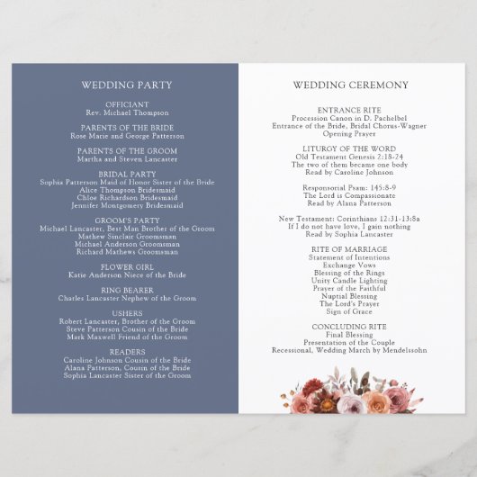 Het programma Blauwe, Bourgogne en Blush Floral We (Achterkant)