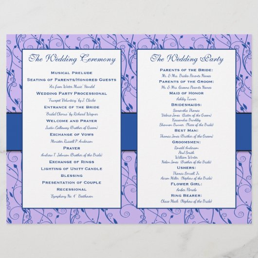 Het programma Blauwe en Lila Floral Wedding (Achterkant)